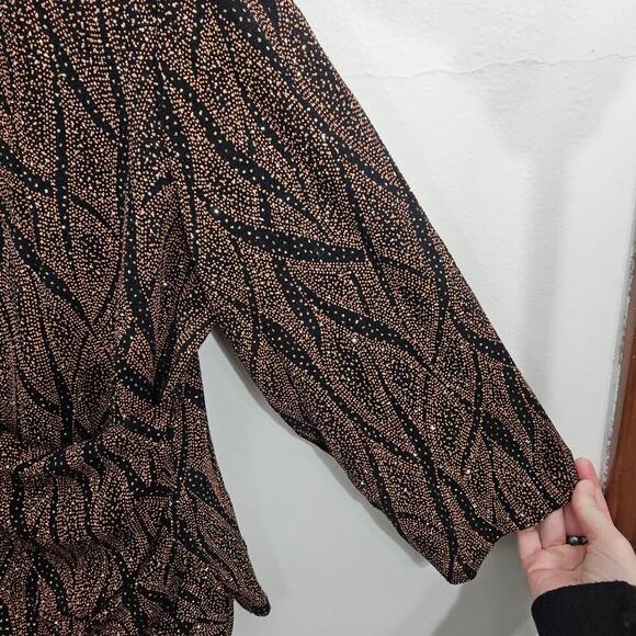 Helene Blake Sparkly Brown Crossover V-Neck Blouse Size 1x 3/4 Sleeve - Picture 4 of 8